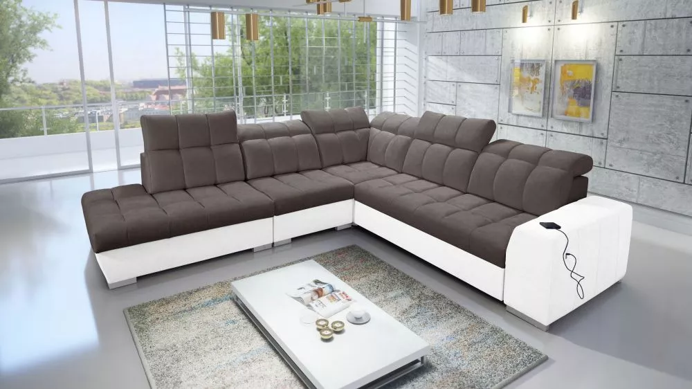 Dīvāns Pagano 9 Premium Standard · Tumši brūns + balts · 285 × 300 × 83 cm