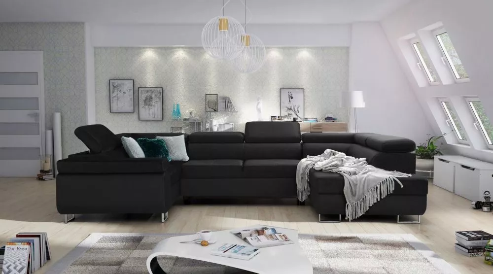 Dīvāns Annabelle U Eco Standard · Melns · 203 × 340 × 76 cm