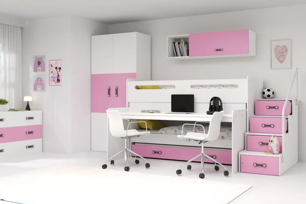 Bērnu gulta Max 1 ar stelāžām Guļamvietas platums: 80 cm, Guļamvietas garums: 200 cm, · 124 × 250 × 124 cm