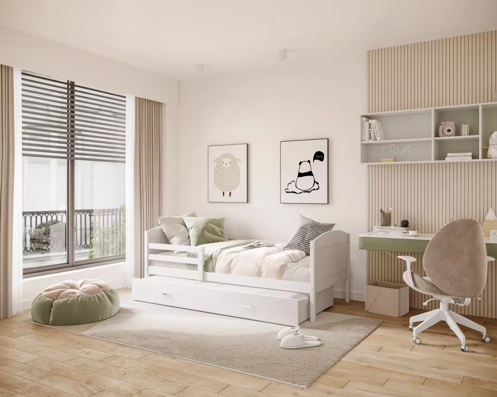 Bērnu gulta Mateusz P2 MDF 90x200 ar stelāžām Guļamvietas platums: 90 cm, Guļamvietas garums: 200 cm, · 96 × 208 × 78.5 