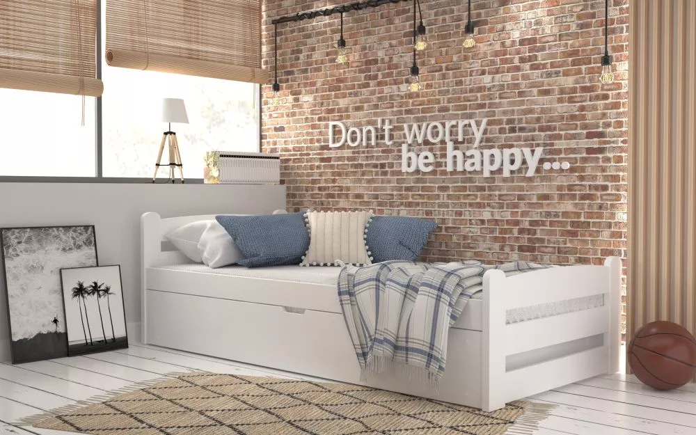 Gulta Dawid MDF 90x200 ar stelāžu Guļamvietas platums: 90 cm, Guļamvietas garums: 200 cm, · Balts · 97 × 206 × 62 cm