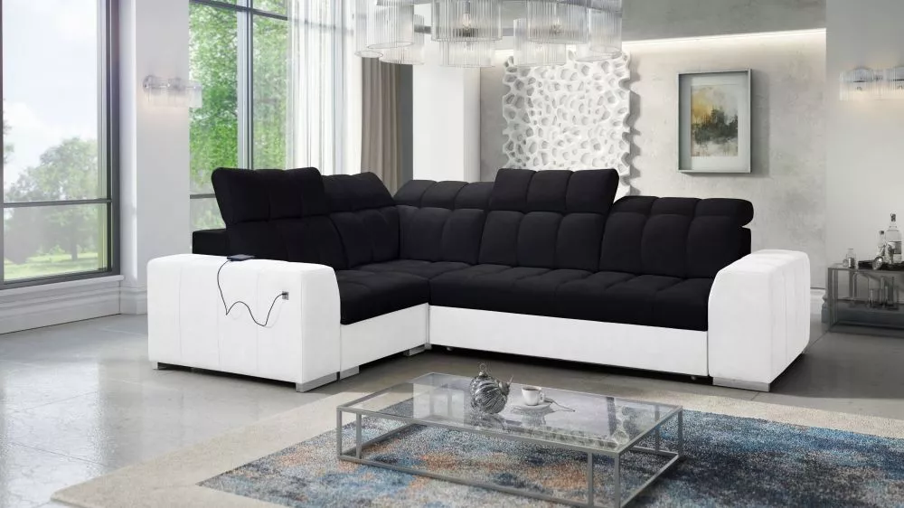 Dīvāns Pagano 2 Premium Standard · Melns + balts · 209 × 285 × 83 cm