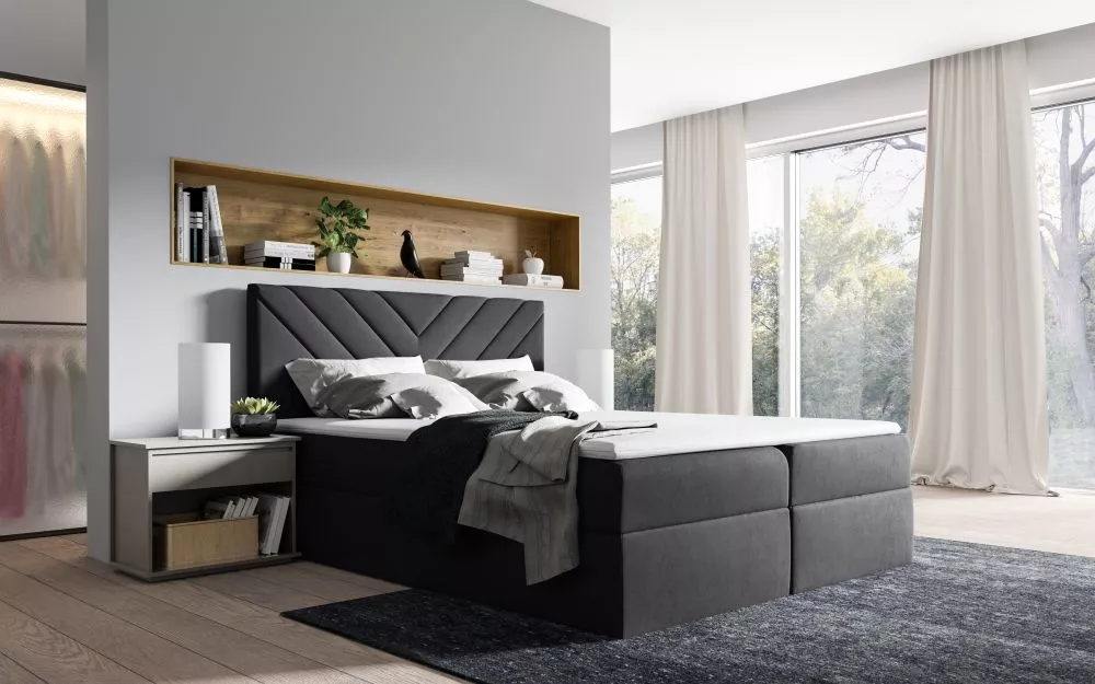 Gulta Top 6 Boxspring Standard Guļamvietas platums: 160 cm, Guļamvietas garums: 200 cm, · Melns · 164 × 208 × 103 cm