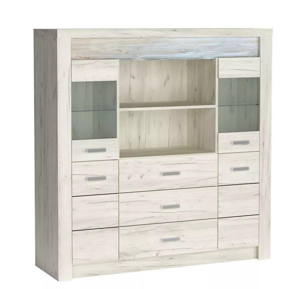 Kumode Indianapolis I22 ar LED · Ozols craft balts · 137 × 42 × 141.5 cm