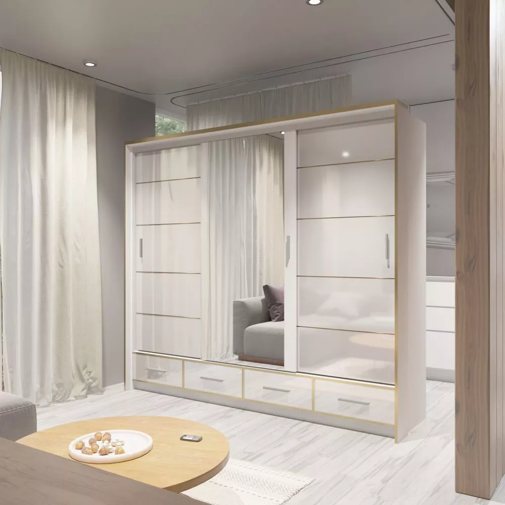 Skapis Sevilla ar LED · Balts · 253 × 66 × 220 cm