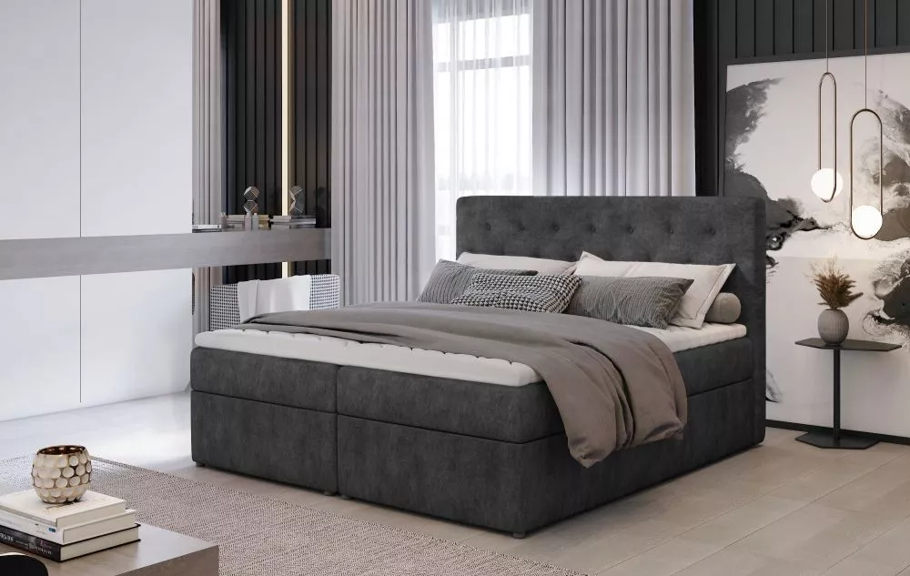 Gulta Loree Boxspring standard Guļamvietas platums: 180 cm, Guļamvietas garums: 200 cm, · Grafīts · 180 × 215 × 115 cm