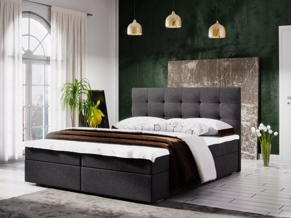 Gulta Fado 2 Boxspring Standard Guļamvietas platums: 160 cm, Guļamvietas garums: 200 cm, · Tumši pelēks · 165 × 208 × 10