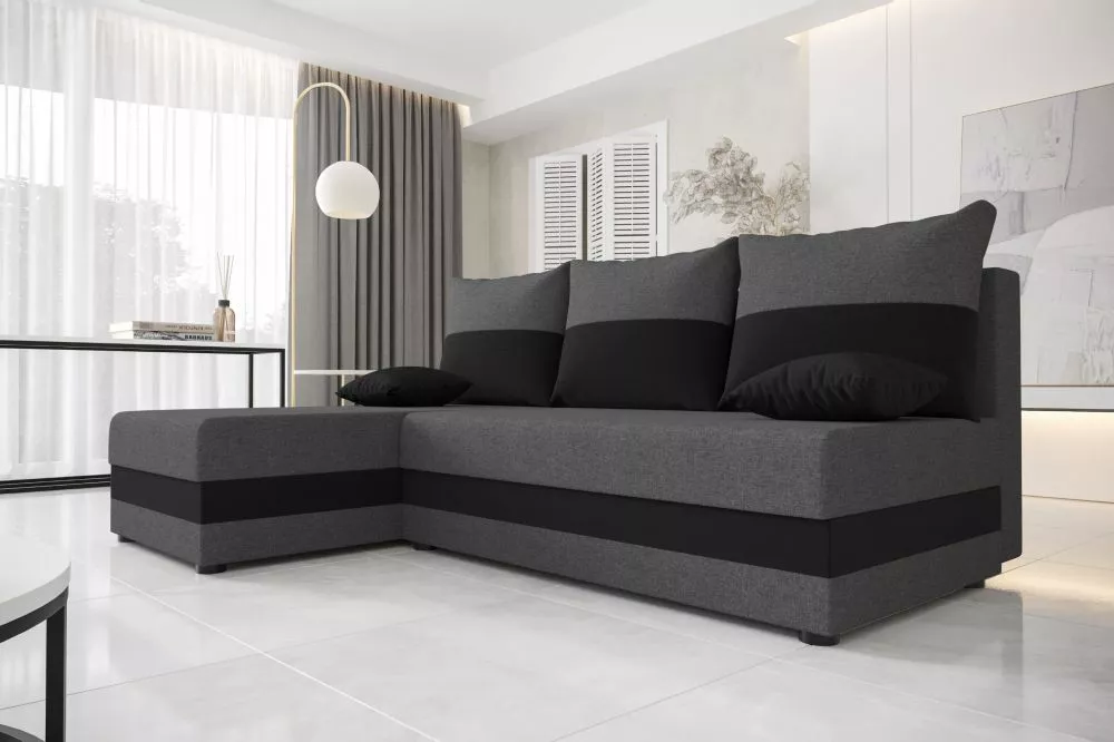 Dīvāns Hewlet Classic standard · Tumši pelēks + melns · 140 × 204 × 80 cm