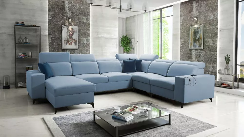 Dīvāns Bartone 8 Mix Standard · Gaiši zils · 283 × 361 × 83 cm