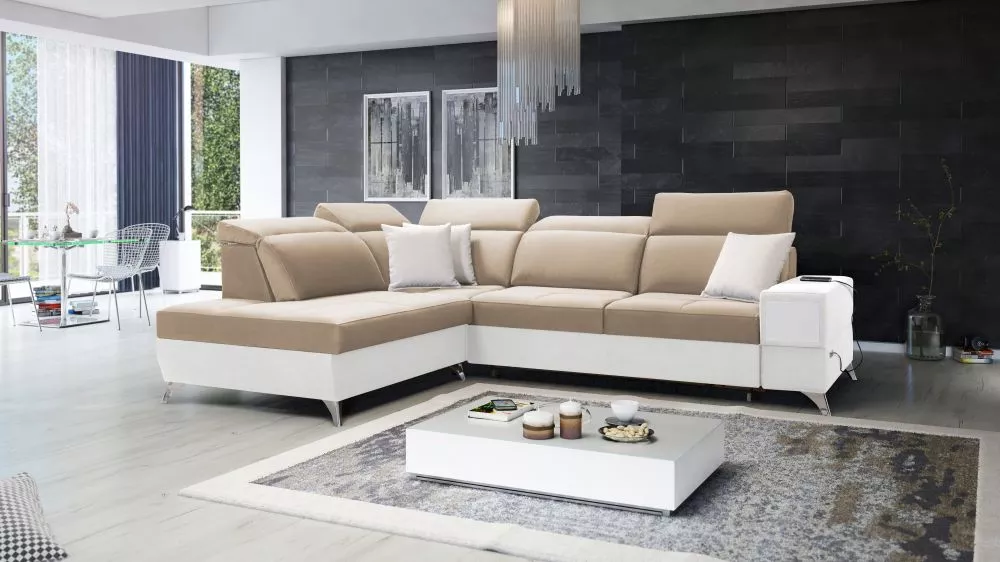 Dīvāns Deus 7 Premium Standard · Gaiši brūns + balts · 224 × 286 × 83 cm