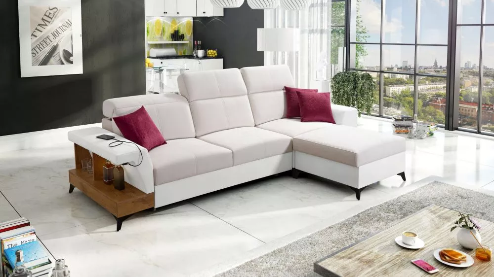 Dīvāns Belutti 1 Lancelot Standard ar LED · Krēma + balts · 180 × 292 × 84 cm