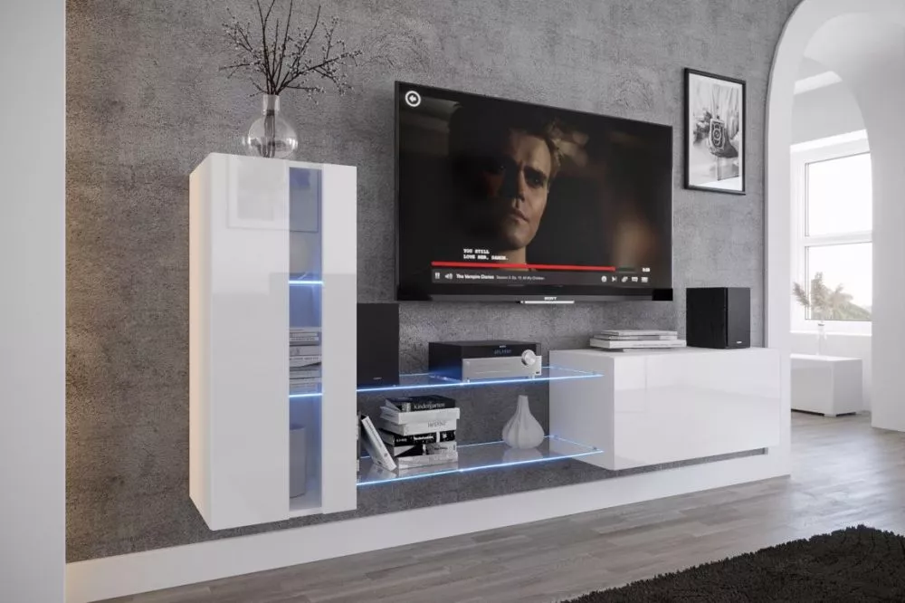 Sekcija Concept 45N gloss ar LED · Balts · 216,3 × 35 × 91 cm