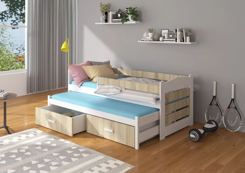 Bērnu gulta Tiarro White ar stelāžam Guļamvietas platums: 90 cm, Guļamvietas garums: 200 cm, · 97 × 206 × 80 cm