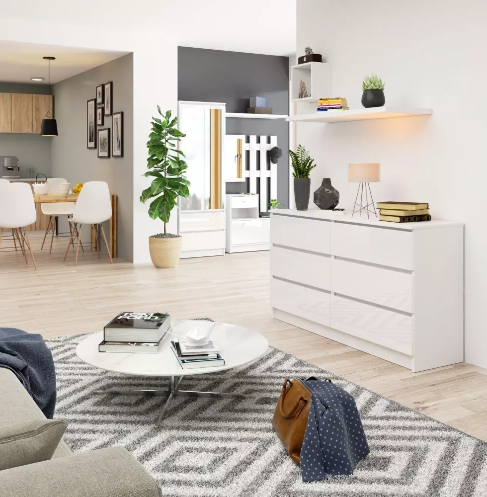 Kumode K-140 6 Gloss · Balts · 138 × 40 × 77 cm