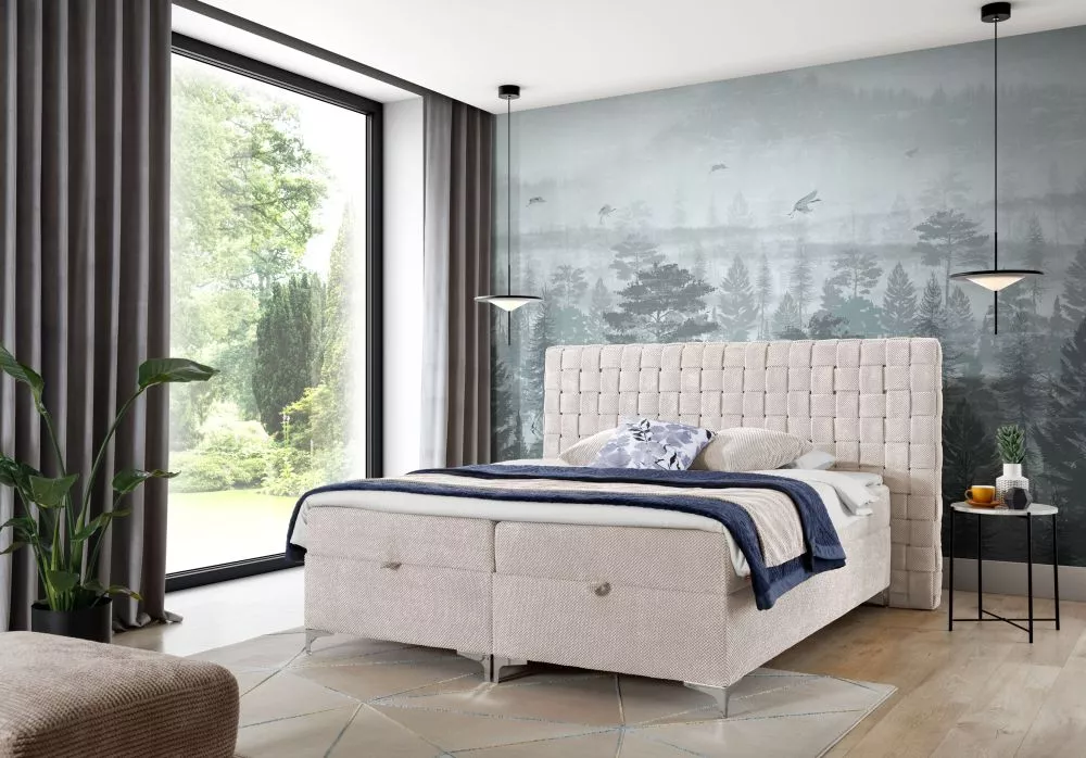 Gulta Stella Boxspring Standard Guļamvietas platums: 120 cm, Guļamvietas garums: 200 cm, · Gaiši bēšs · 193 × 214 × 123 