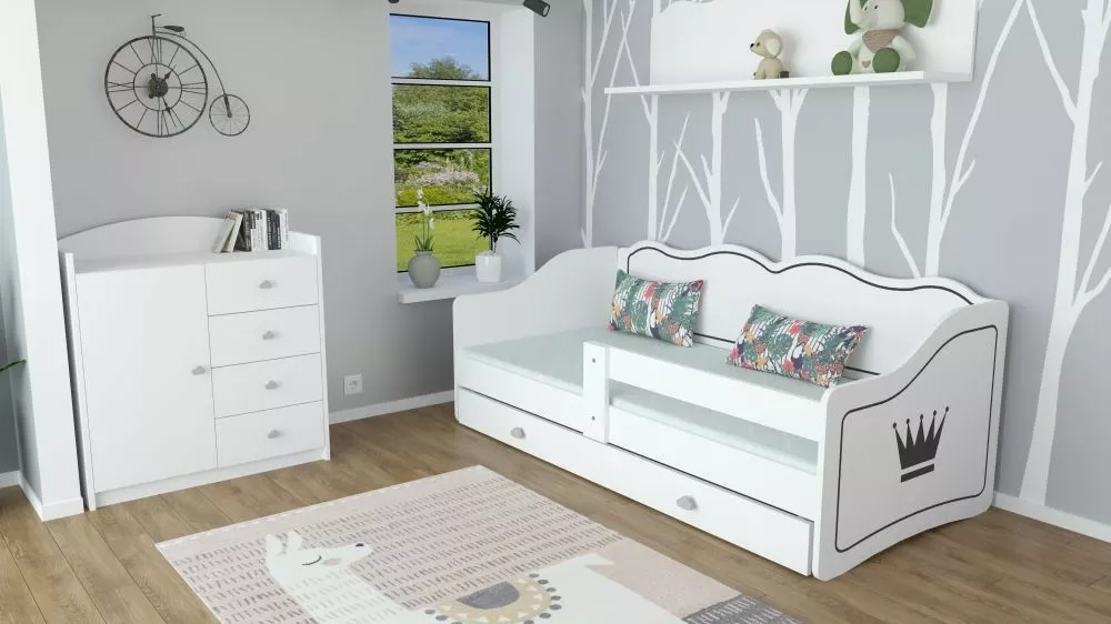 Bērnu gulta Royal Crown 80x160 ar stelāžu Guļamvietas platums: 80 cm, Guļamvietas garums: 160 cm, · 84 × 164 × 70 cm