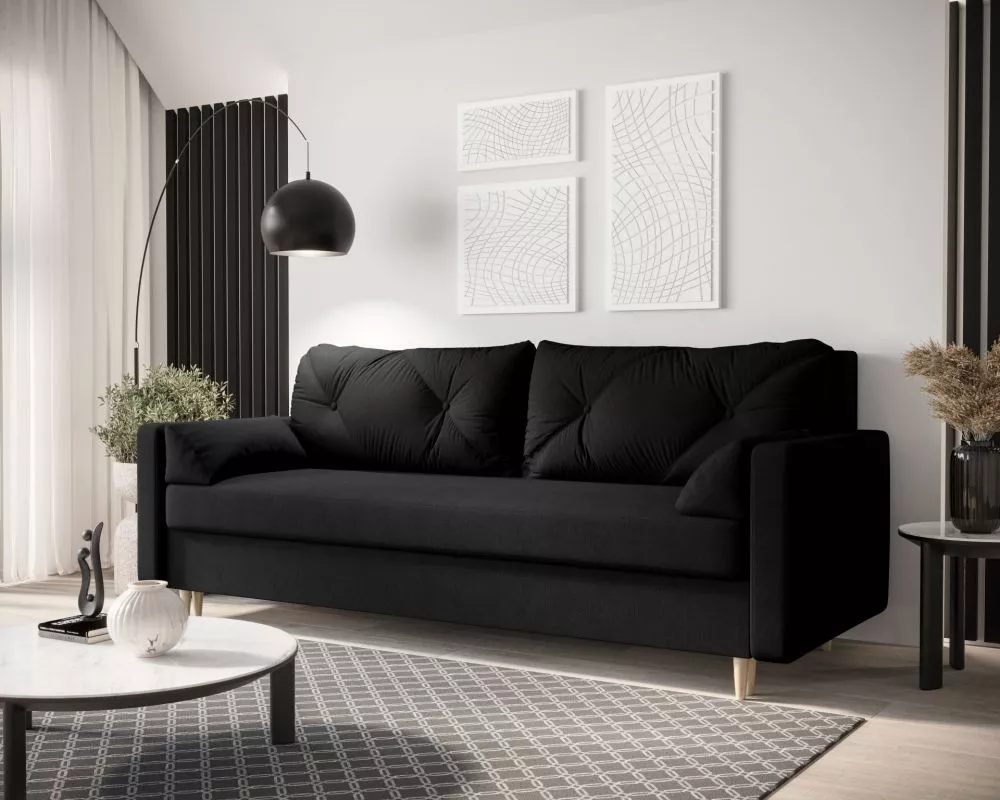 Dīvāns Astra Standard · Melns · 87 × 220 × 88 cm