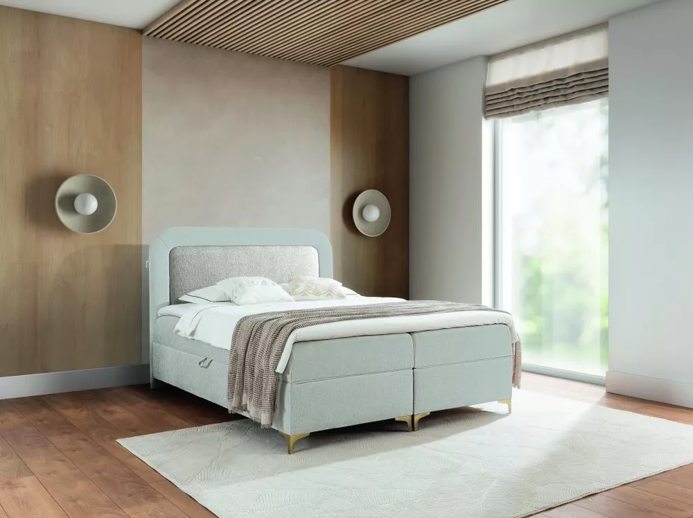 Gulta Esito Boxspring Standard Guļamvietas platums: 180 cm, Guļamvietas garums: 200 cm, · Gaiši pelēks + pelēks · 184 × 