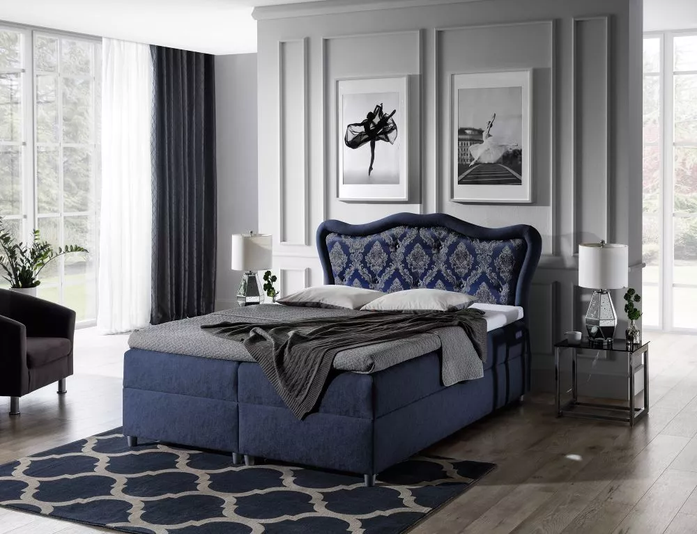 Gulta Gusto Boxspring Premium Standard Guļamvietas platums: 120 cm, Guļamvietas garums: 200 cm, · Tumši zils · 137 × 208