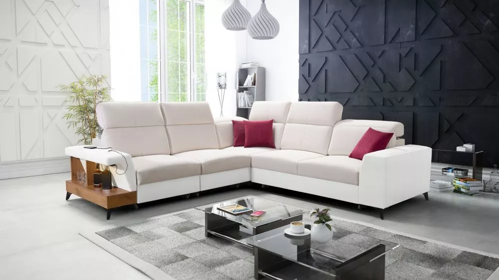 Dīvāns Belutti 3 Lancelot Standard ar LED · Krēma + balts · 288 × 288 × 84 cm
