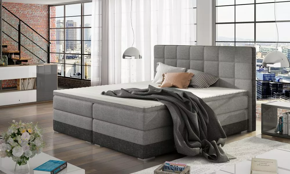 Gulta Damaso Boxspring standard Guļamvietas platums: 160 cm, Guļamvietas garums: 200 cm, · Gaiši pelēks + pelēks · 175 ×
