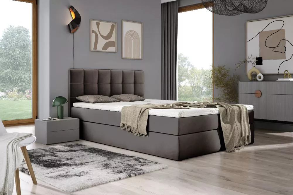Gulta Adelle Boxspring Standard Guļamvietas platums: 140 cm, Guļamvietas garums: 200 cm, · Tumši brūns · 140 × 210 × 100
