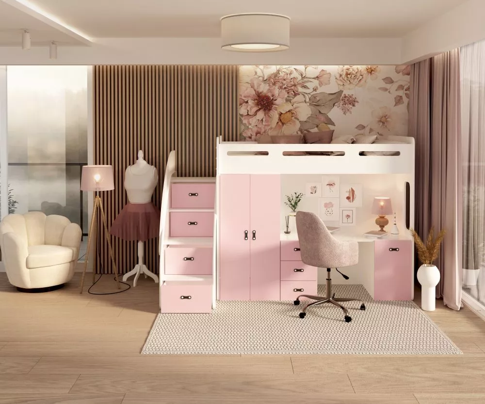 Bērnu gulta Zuzia Plus 80x200 ar stelāžu Guļamvietas platums: 80 cm, Guļamvietas garums: 200 cm, · 130 × 253 × 180 cm