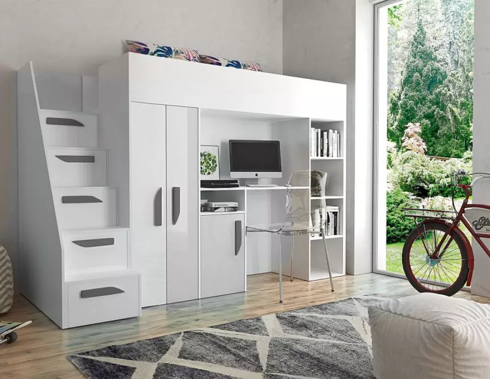 Bērnu gulta Party 14S ar stelāžu Guļamvietas platums: 90 cm, Guļamvietas garums: 200 cm, · 120 × 247 × 165 cm