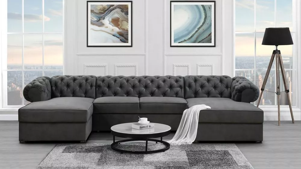 Dīvāns Valentino U Standard · Pelēks · 174 × 348 × 81 cm