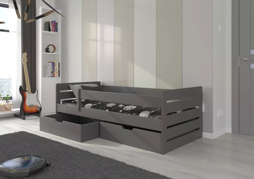 Bērnu gulta Bemma ar stelāžu Guļamvietas platums: 80 cm, Guļamvietas garums: 180 cm, · Grafīts · 87 × 185 × 63 cm
