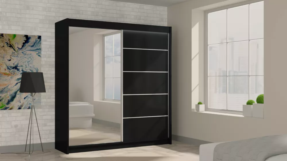 Skapis Makira ar LED · Melns · 200 × 61 × 216 cm