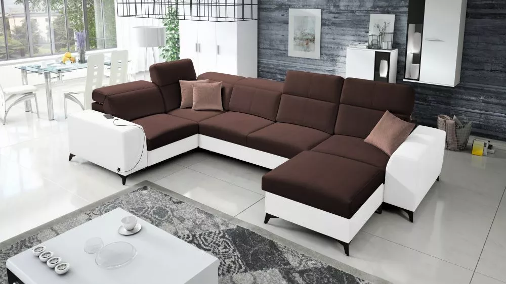 Dīvāns Belutti 4 Mix Standard · Tumši brūns + balts · 212 × 362 × 84 cm