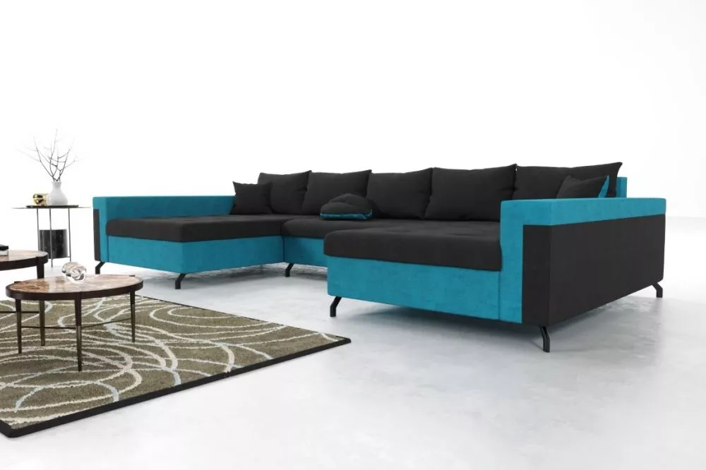 Dīvāns Braga Premium Standard · Melns + gaiši zils · 142 × 350 × 76 cm