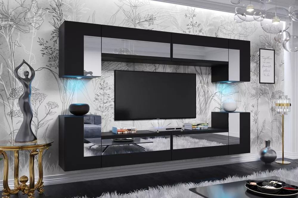Sekcija Grand ar LED · Melns · 240 × 35 × 190 cm