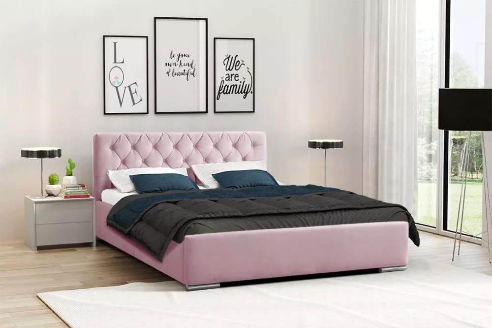 Gulta PK06 Basic ar stelāžu Guļamvietas platums: 140 cm, Guļamvietas garums: 200 cm, stelāžas tips: koka, · Gaiši rozā ·