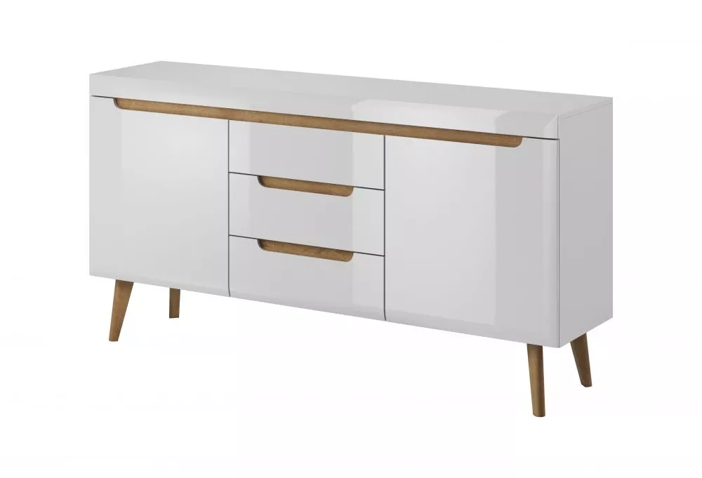 Kumode Nordi NKSZ160 · Balts + ozols riviera · 160 × 40 × 83 cm