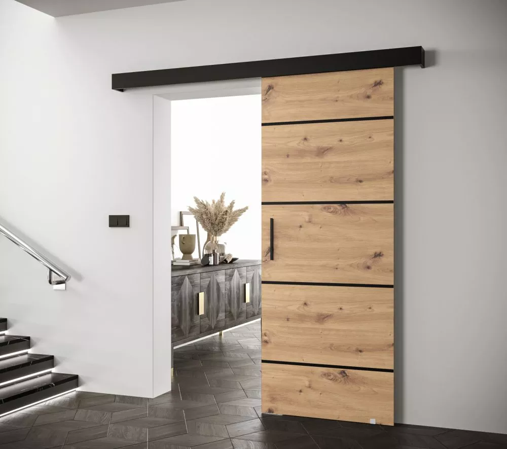 Bīdāmās durvis Salwador 4 Black · Ozols artisan · 90 × 204 cm