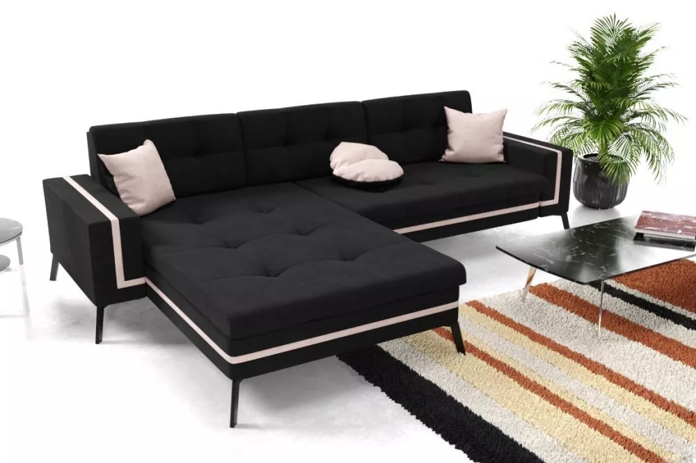 Dīvāns Almada Standard · Melns + rozā · 142 × 255 × 76 cm