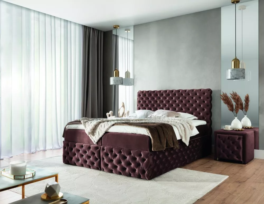 Gulta Castle Boxspring Standard Guļamvietas platums: 180 cm, Guļamvietas garums: 200 cm, · Brūns · 186 × 217 × 123 cm
