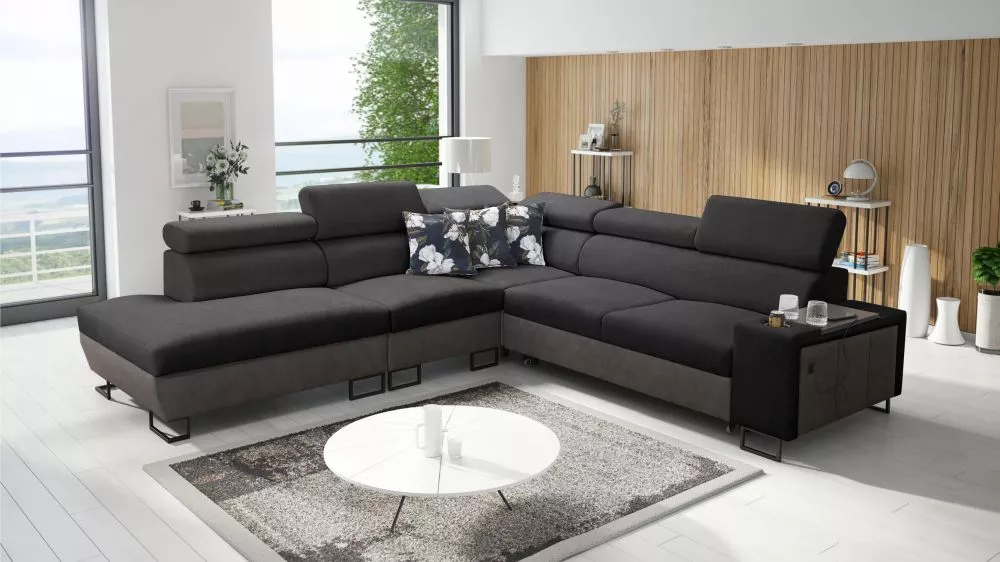 Dīvāns Melody 9 Premium Standard · Melns + grafīts · 285 × 295 × 84 cm