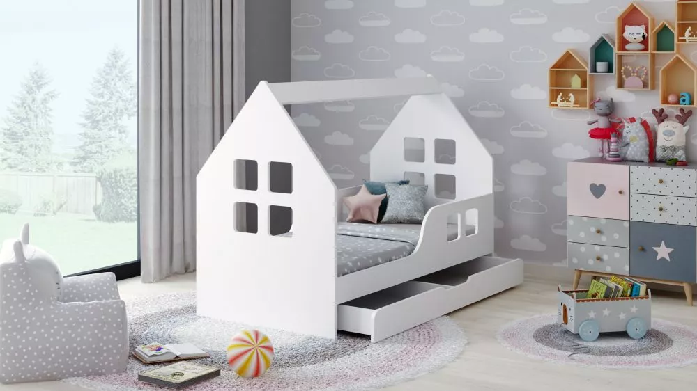 Bērnu gulta House 5 Comfort ar stelāžu Guļamvietas platums: 80 cm, Guļamvietas garums: 160 cm, · 84.5 × 165 × 120 cm