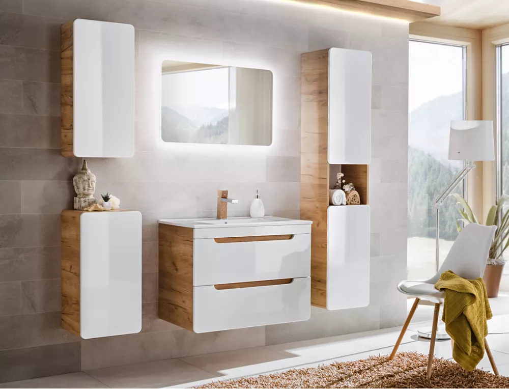 Vannas istabas komplekts Aruba White 7 ar LED · 170 × 46 cm