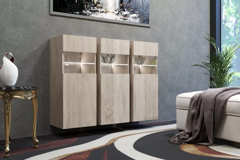 Kumode Otivar ar LED · Ozols sonoma · 121 × 35 × 91 cm