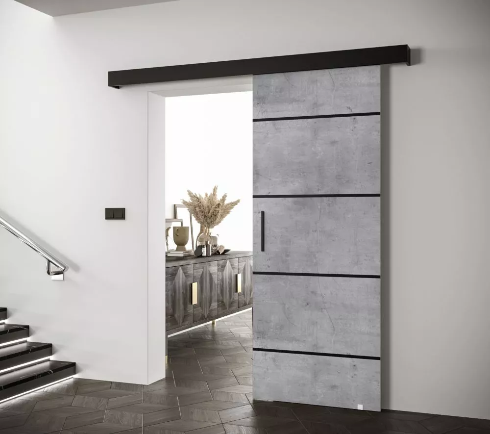 Bīdāmās durvis Salwador 4 Black · Betons · 90 × 204 cm