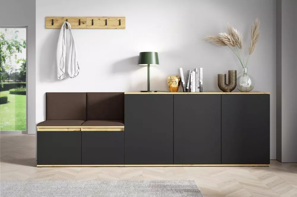 Apavu plaukts Emi 35 Trinity Korpusa krāsa: ozols artisan + melns, · 250 × 88 × 40 cm