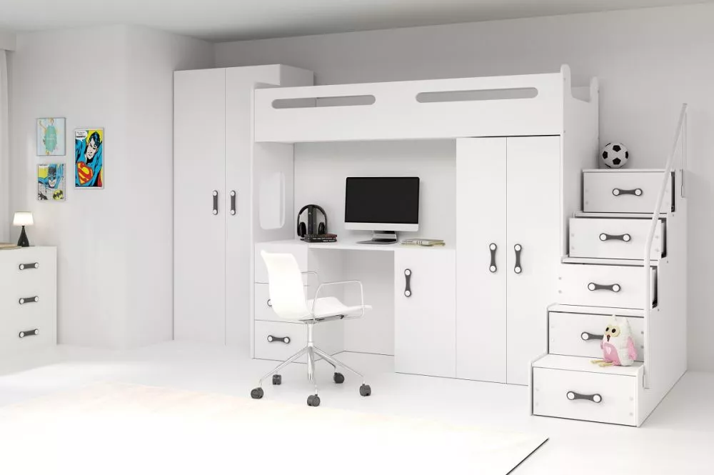 Bērnu gulta Max 4 ar stelāžu Guļamvietas platums: 80 cm, Guļamvietas garums: 200 cm, · 151.5 × 258 × 180 cm