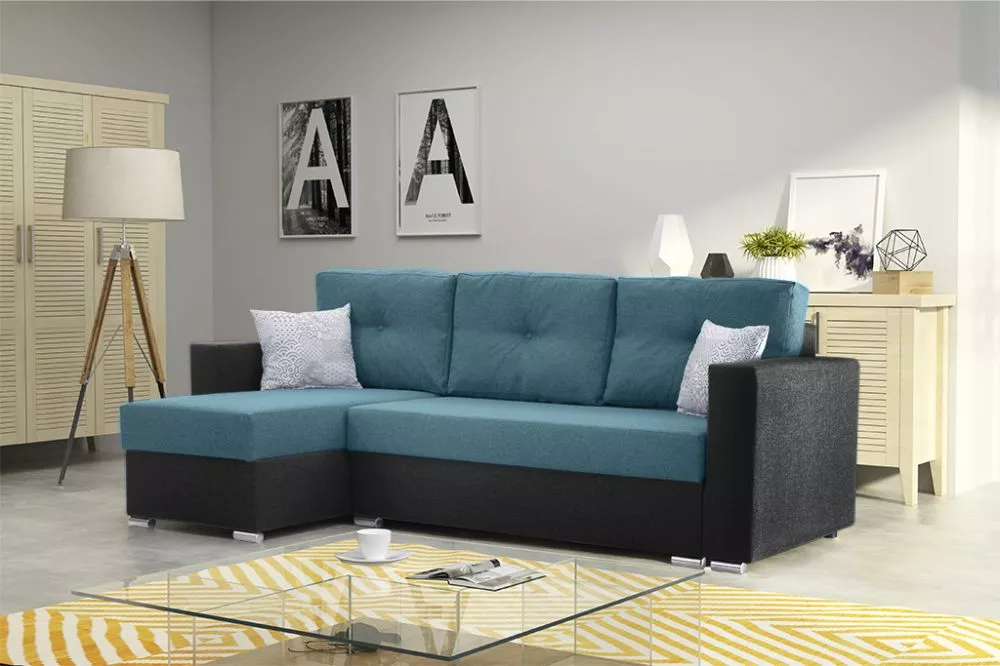 Dīvāns Corner 102 Multi standard · Tirkīzs + melns · 140 × 230 × 90 cm