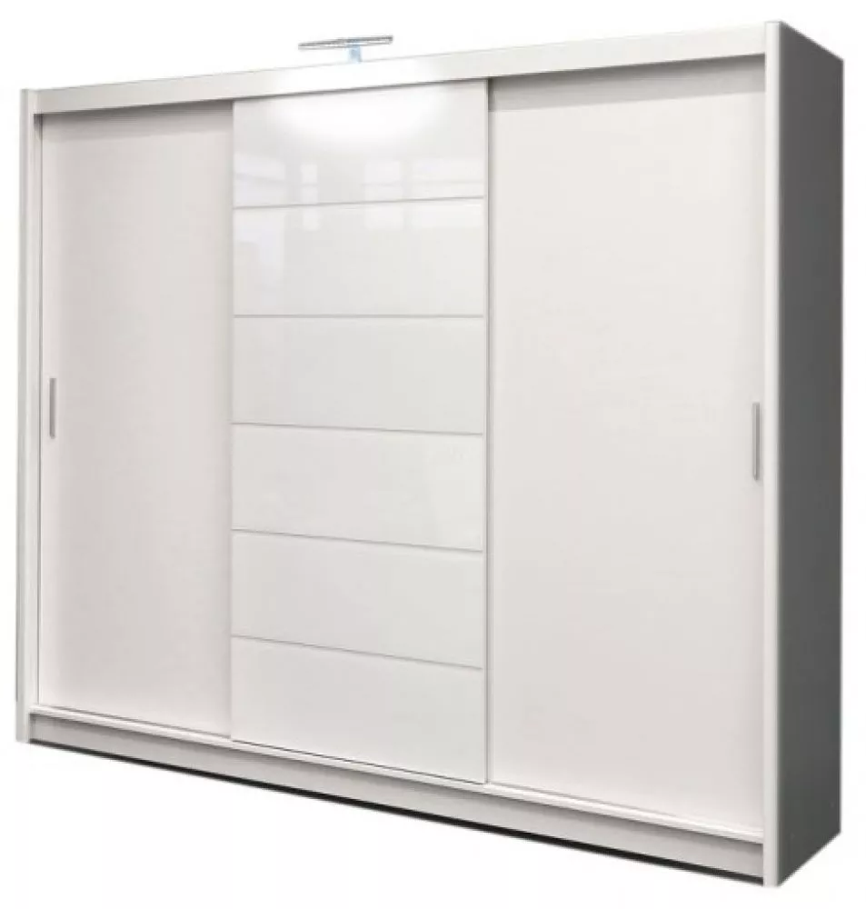 Skapis Malibu 250 Gloss ar LED · Balts · 250 × 61 × 215 cm