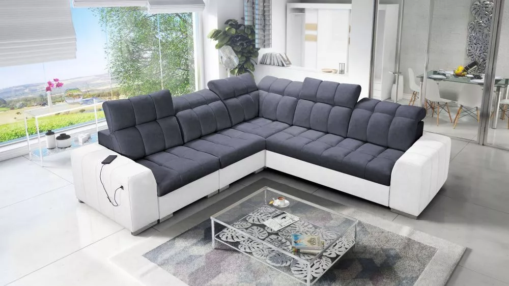 Dīvāns Pagano 3 Premium Standard · Antracīts + balts · 285 × 285 × 83 cm