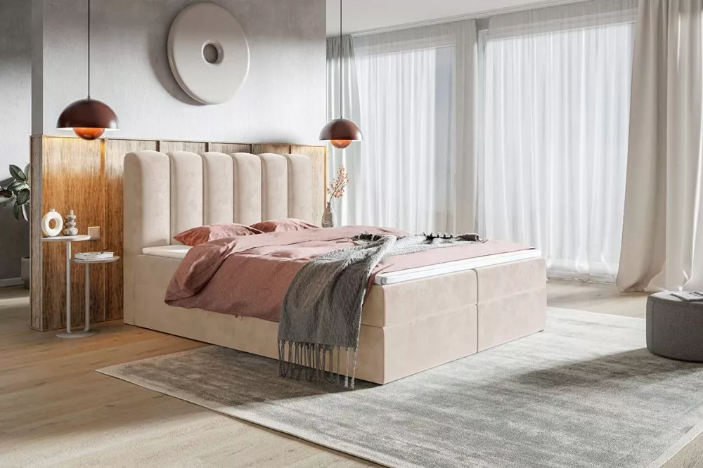 Gulta Box 10 Boxspring standard Guļamvietas platums: 140 cm, Guļamvietas garums: 200 cm, · Gaiši bēšs · 140 × 214 × 118 